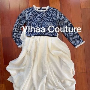 COPY - White Wrinkle Chiffon silk saree/ Blue blou